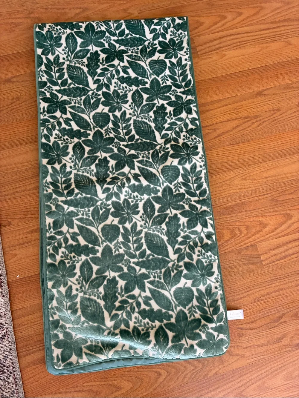 Lillian August Home Table Runner Green Velour velvet floral Botanical  15” x 66”